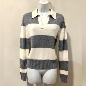 ESPRIT Long Sleeve Cashmere Blend Pullover Striped Collared Sweater Jumper S